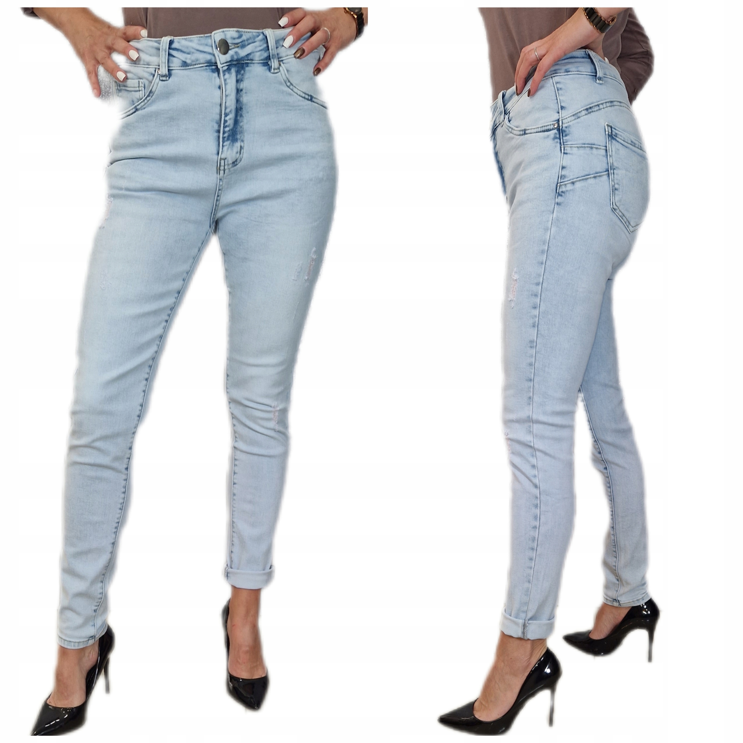 Spodnie Damskie Błękitne Jeansy Modelujące PUSH UP