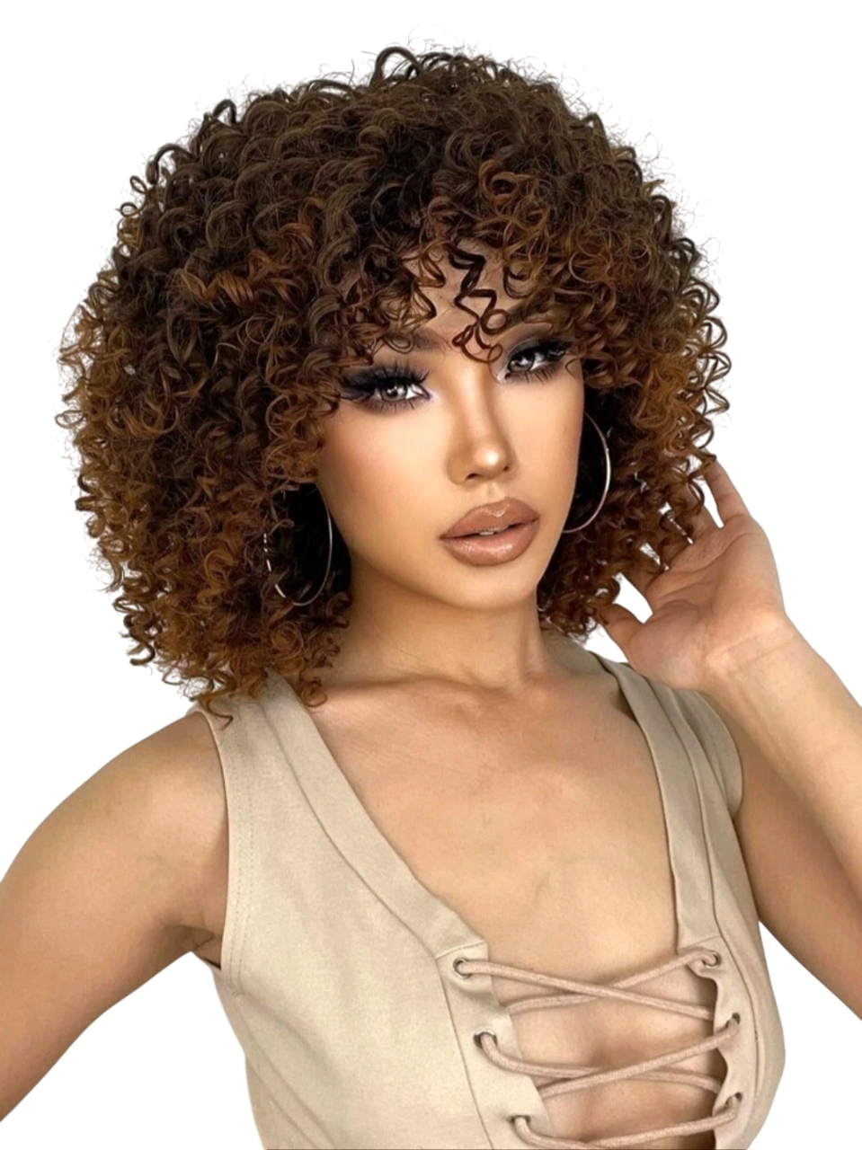 Peruka Damska Brązowa ombre Afro Loki włosy kręcone Jak naturalne