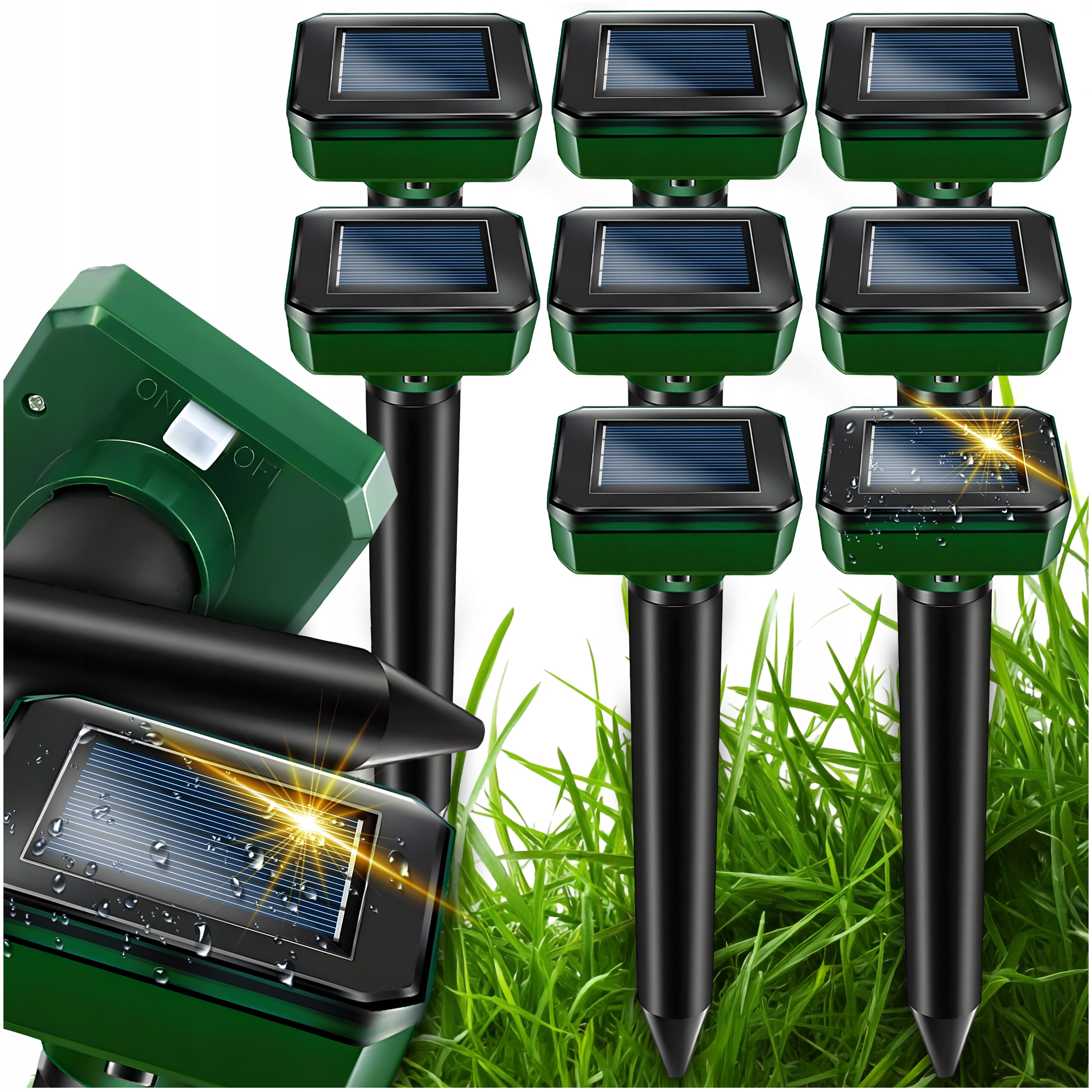 8X Silny Odstraszacz Na Krety Nornice Myszy Kuny Gryzonie Solarny 6800m²