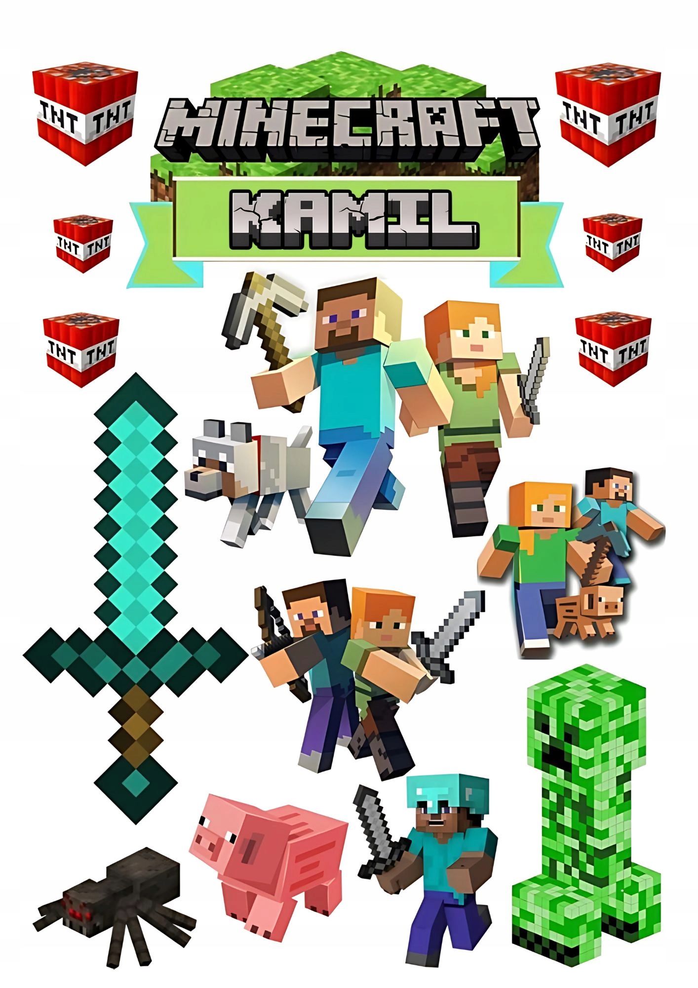 Wydruk na masie cukrowej Minecraft Dużo Postaci imię