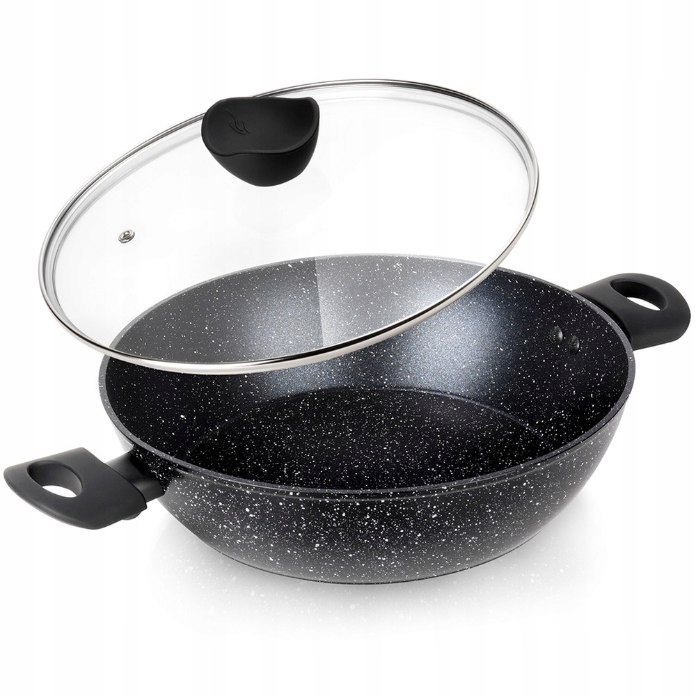 Hluboká Granitová Pánev S Poklicí Black Line, Indukční, Plyn, 28 CM