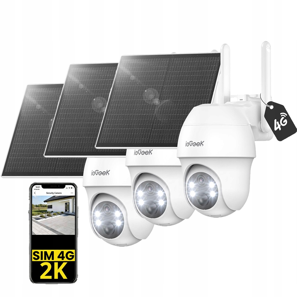 3 kusy Venkovní kamera 3MPX 4G Lte Otočná 4x digitální zoom s Sim kartou