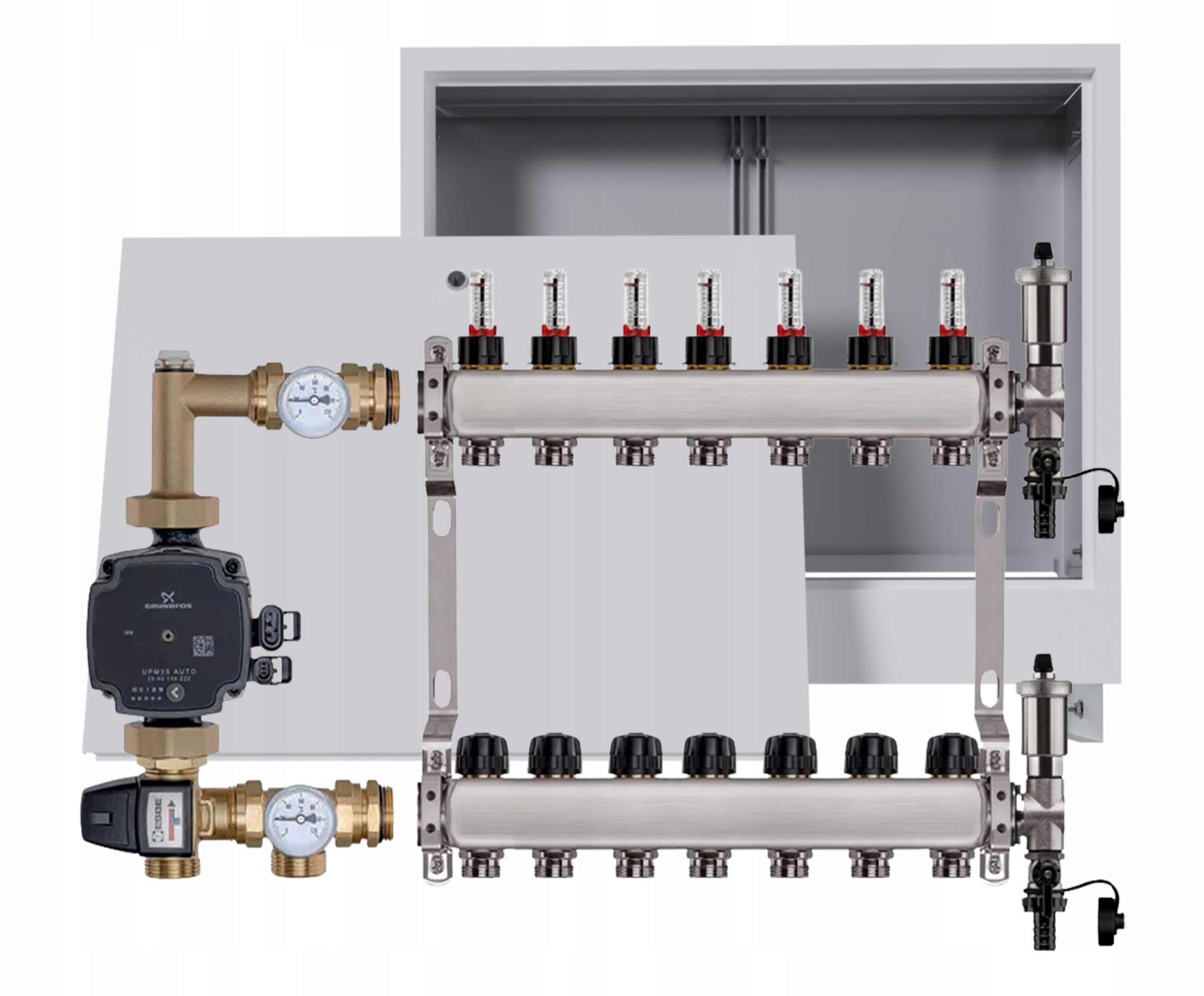 Nerezový rozdělovač pro podlahu 7 podomítkový box Pompa Grundfos