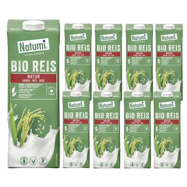 Levně Natumi 8x Rýžový nápoj bez přidaných cukrů bezlepkový Bio 1L