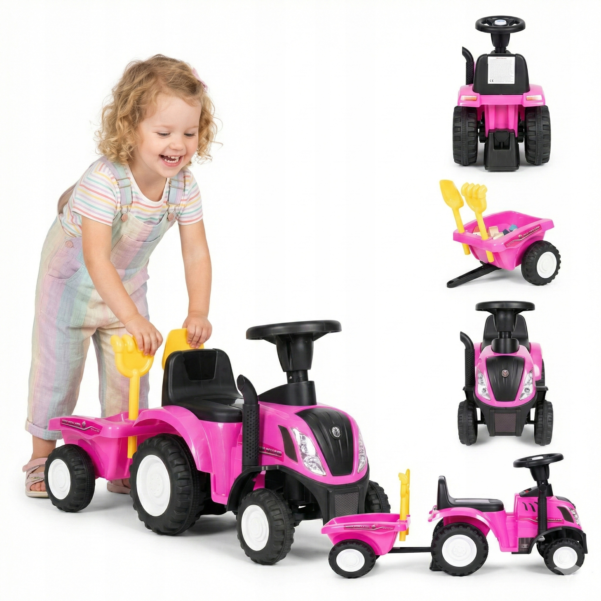 Jeździk Traktor New Holland z Przyczepką Dźwięki Silnika +12m Różowy