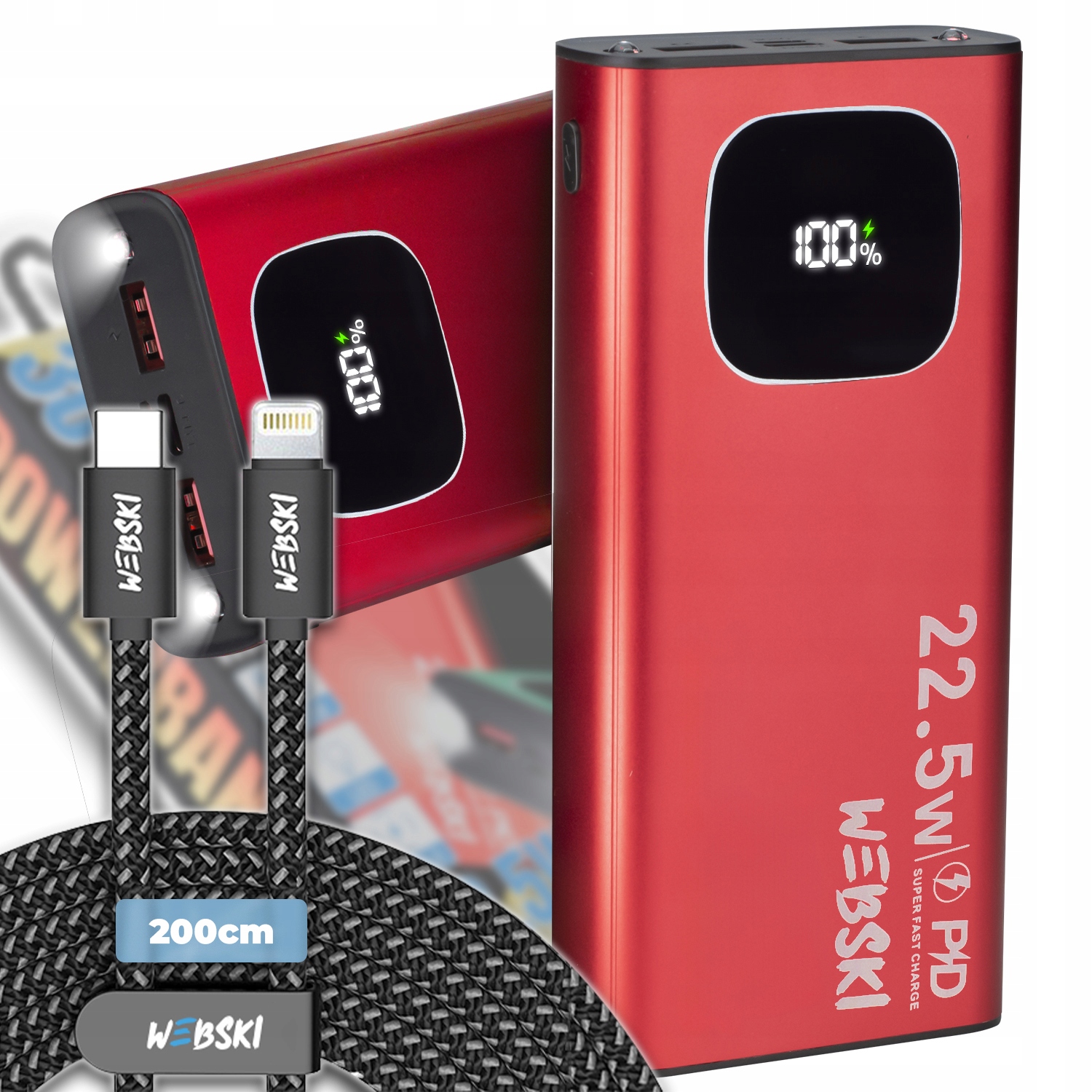 Výkonná Powerbanka 30000 Mah Usb-c Quick Charge Lightning Kabel 2 M