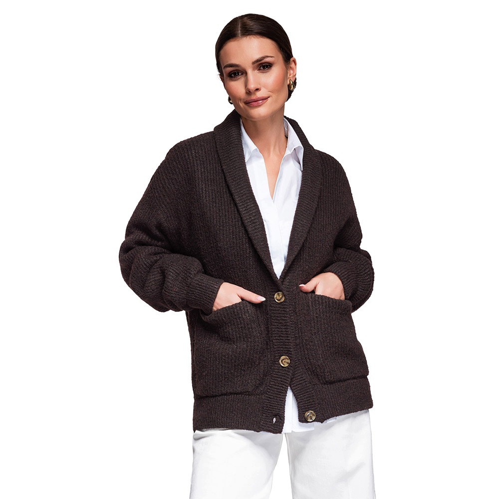 Pohodlný oversize kardigan s šálovým límcem ecru OW-SWCD-0104 Onesize