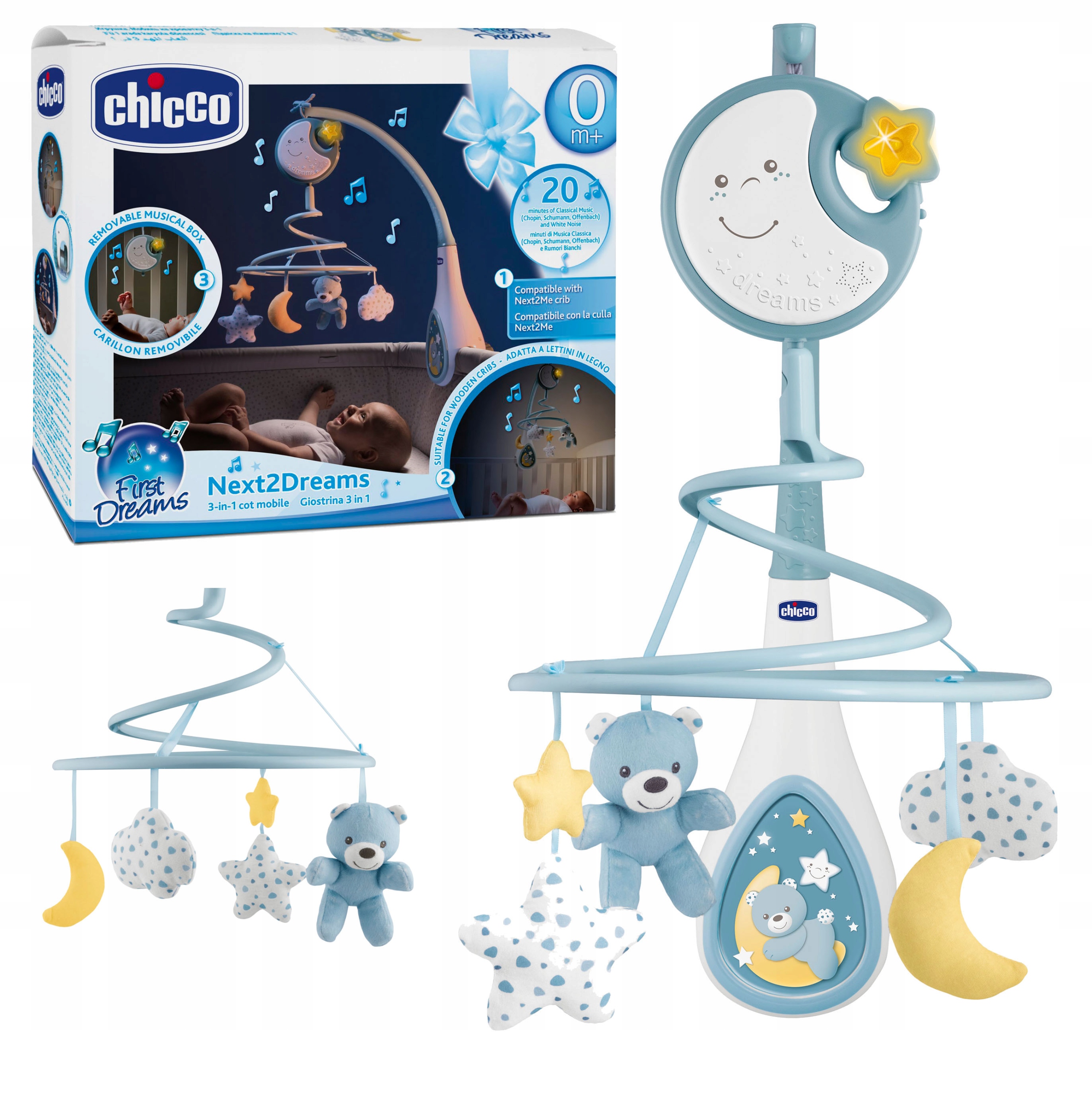Chicco Karuzelka Next 2 Dreams z projektorem, do łóżeczka dostawnego| Blue-Zdjęcie-0