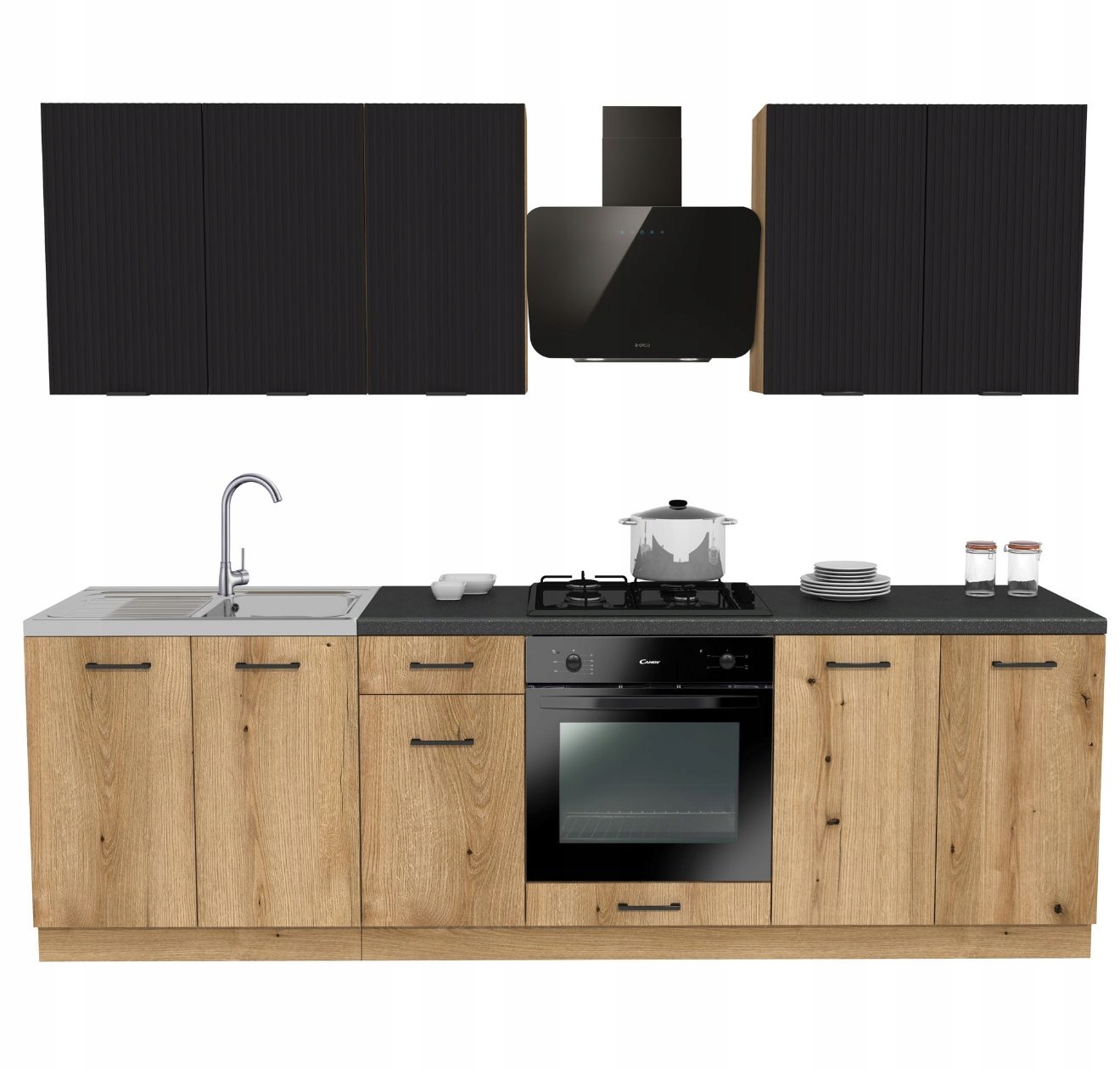 Kuchyňská sada Mix 260 Dub Evoke a Ryfla černá s deskou District Dark