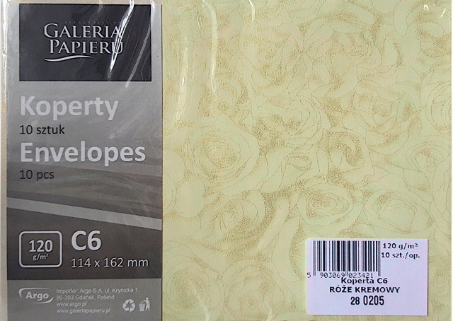 

Koperty ozdobne C6 120g Róże 10szt. Kremowe