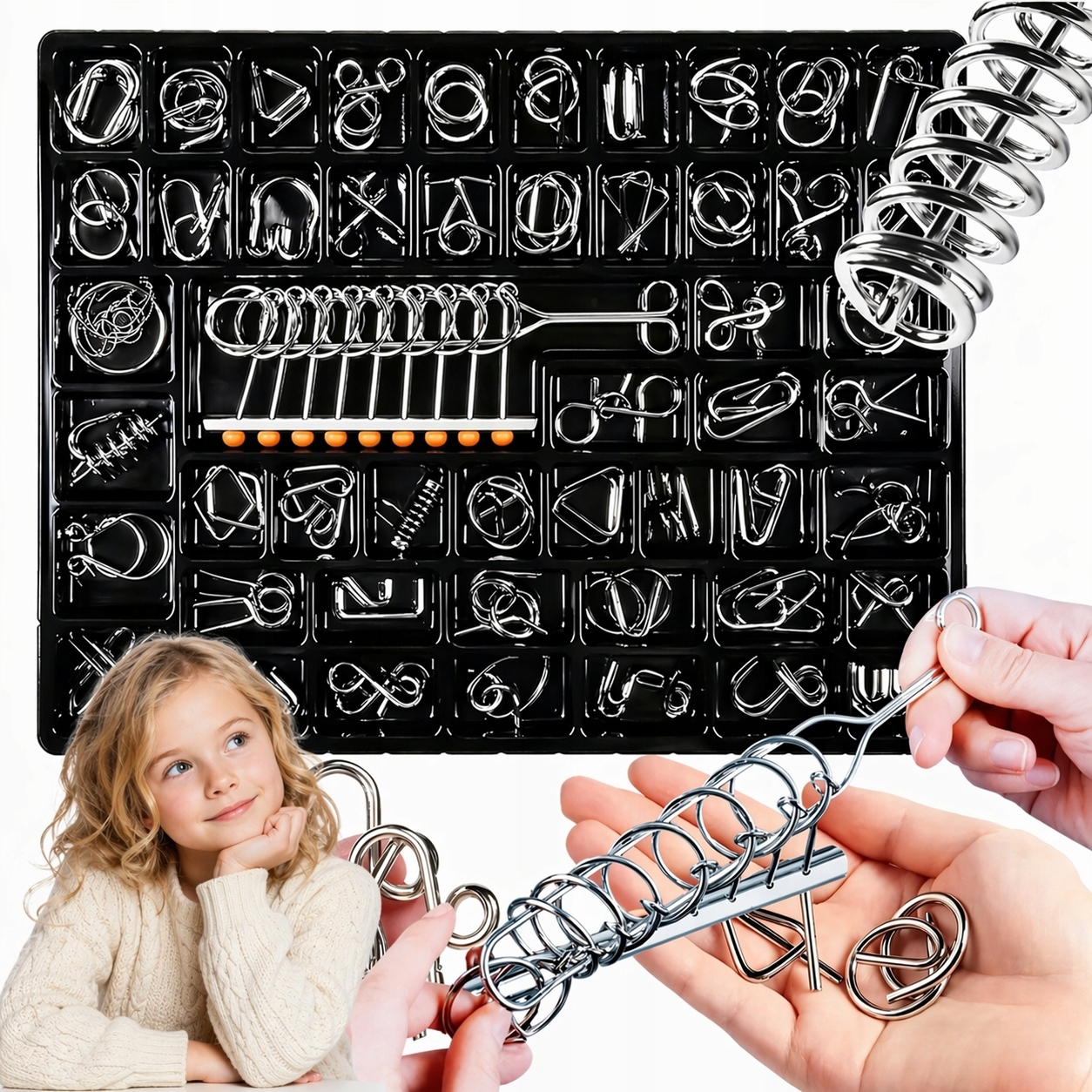 Wielki Zestaw Łamigłówka Logiczna Metalowe Puzzle 3D 50SZT Układanka Gra