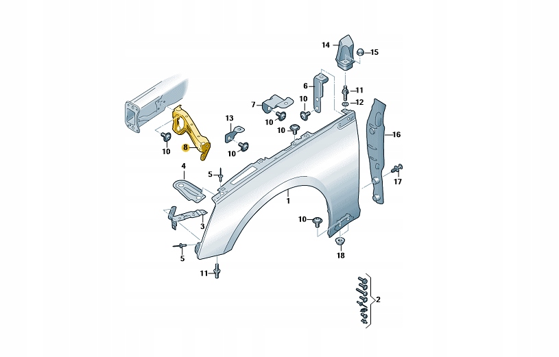 8W6821131B КРЕПЛЕНИЕ КРЫЛА ЛЕВЫЙ ПЕРЕД AUDI A5 фото 1