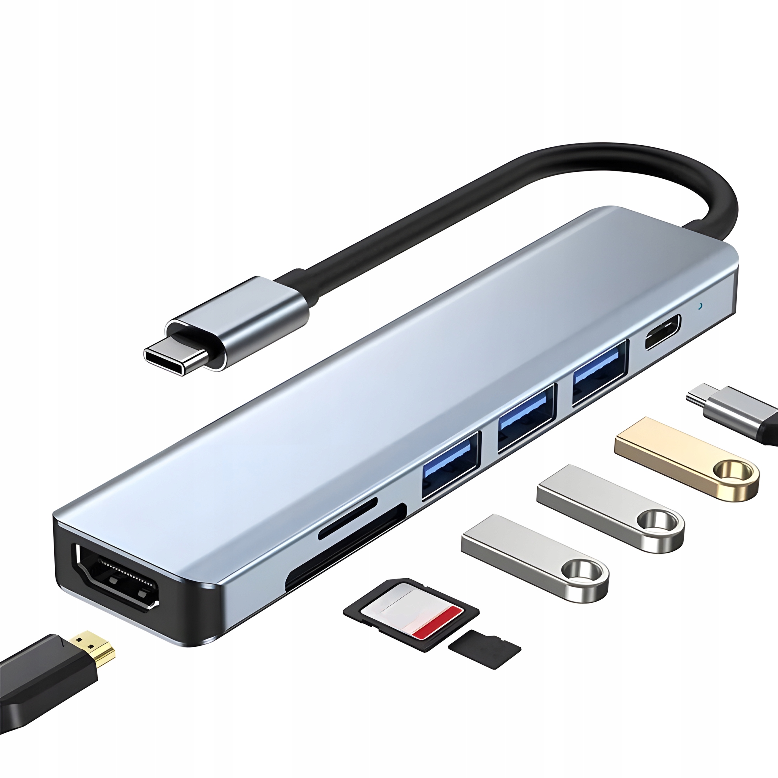HUB ADAPTER ROZDZIELACZ USB-C 7W1 HDMI USB C 3.0 KART SD MICRO 100W 4K Producent Retoo