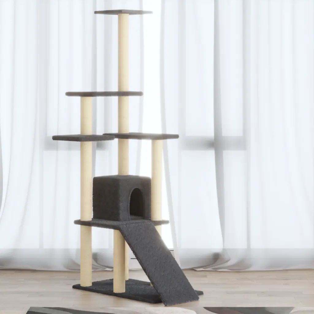 Levně Škrabadlo pro kočky sisalovými sloupky tmavě šedé 155 cm