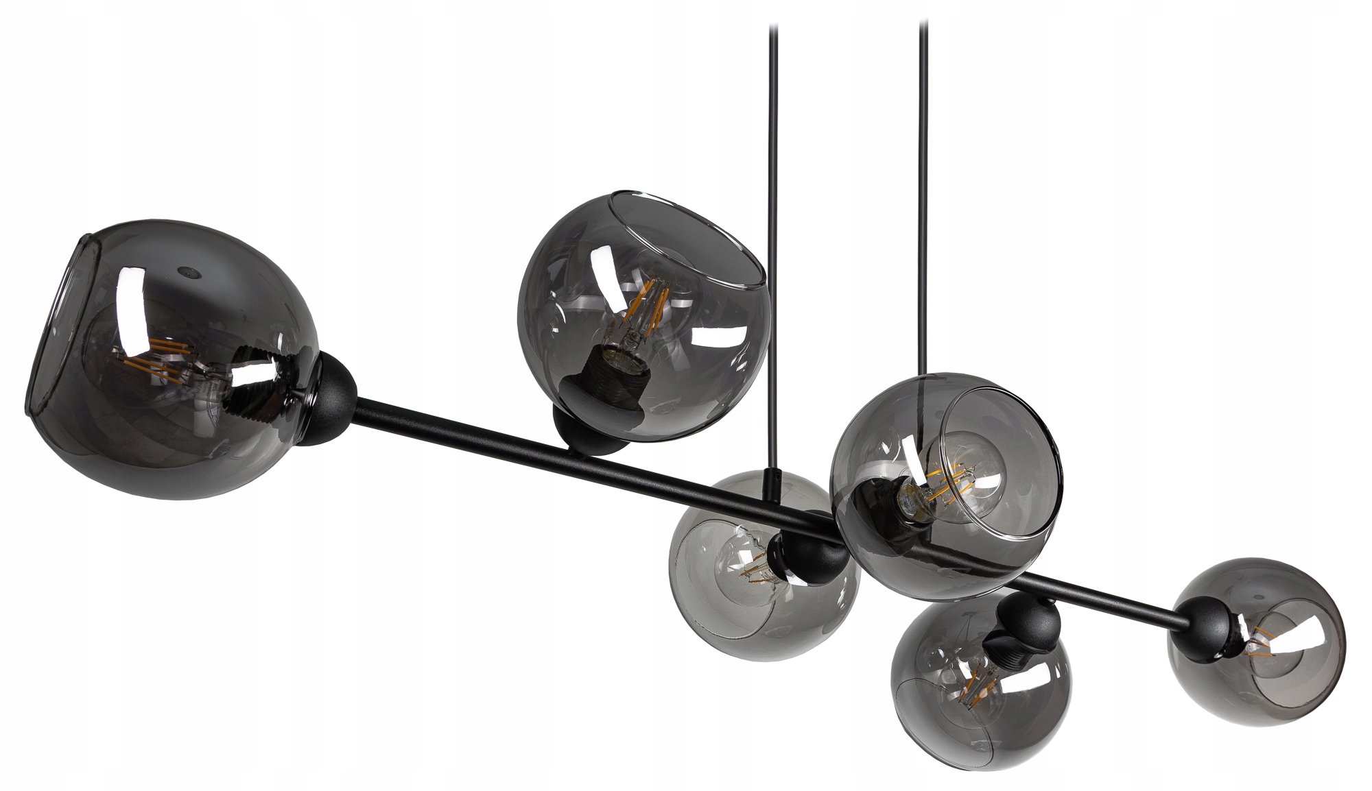 Závesná čierna sklenená lampa 6-bodová E27, moderná