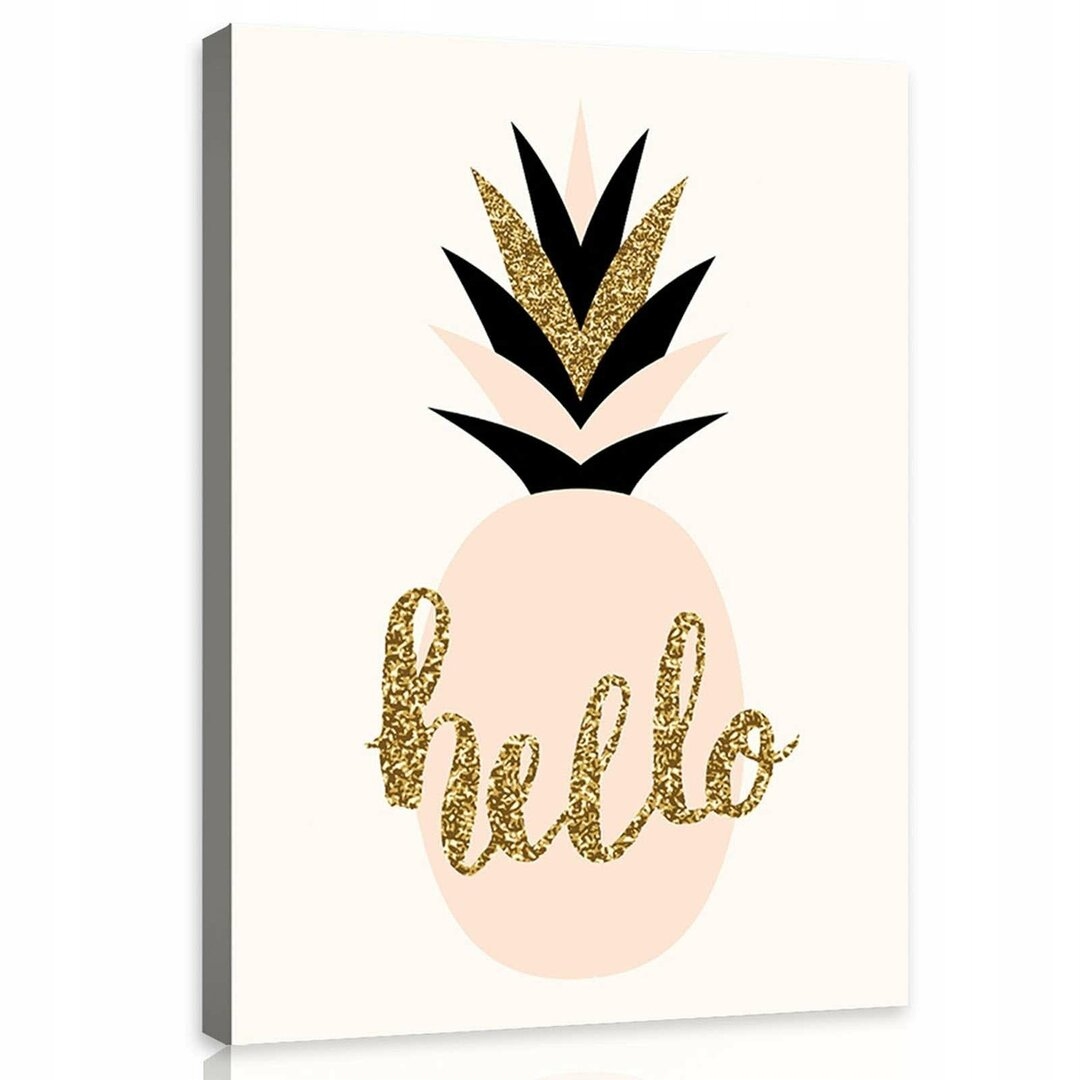 Obraz 80x60 Ananas hello zlatý růžový černý moderní veselý