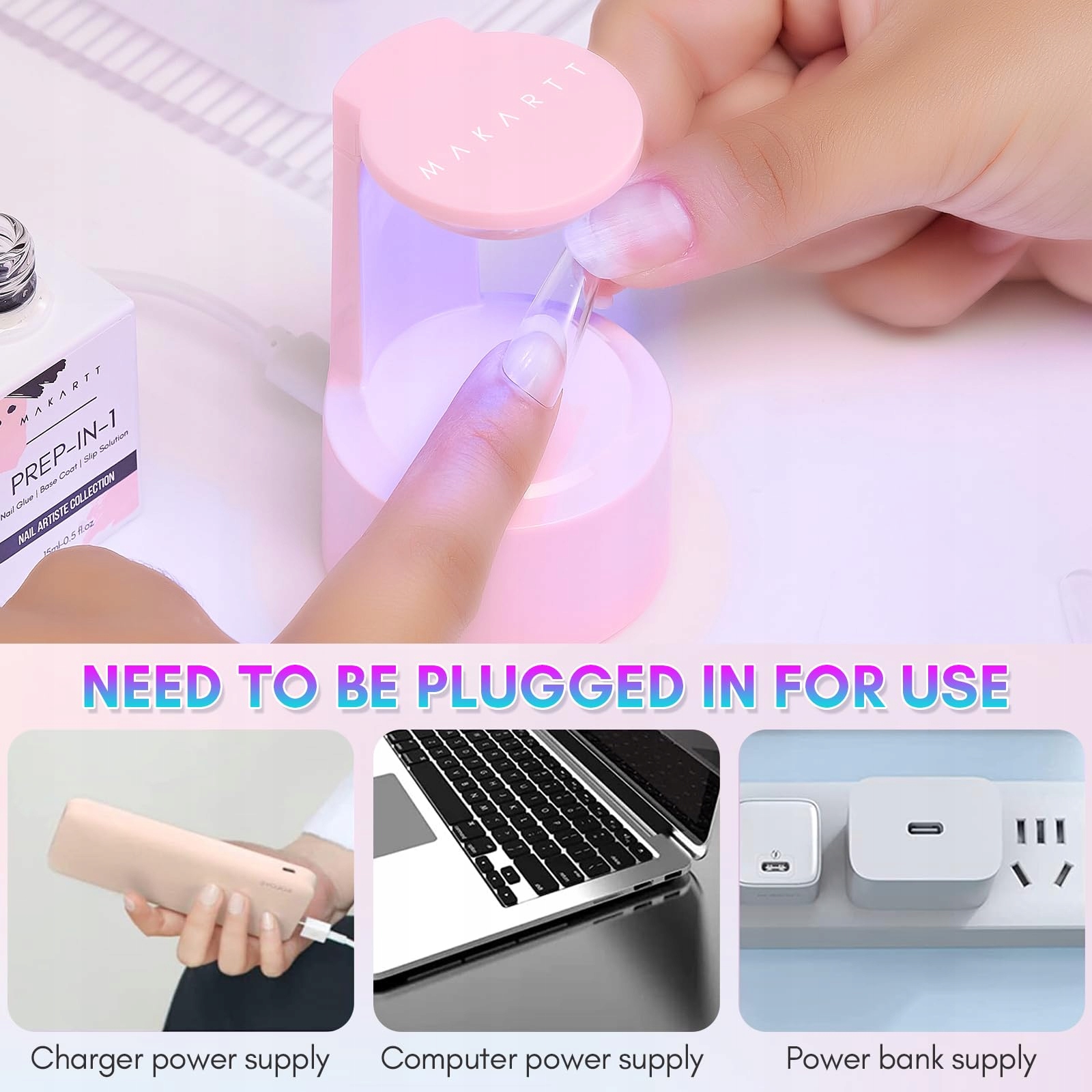 MAKARTT Mini 5W Różowa Lampa UV LED Do Paznokci Dla Początkujących — miniatura 6