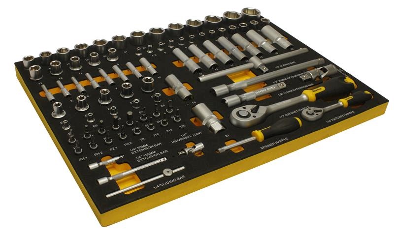 Starline Ráčnový set 1/2" a 1/4" v pěně, 85ks