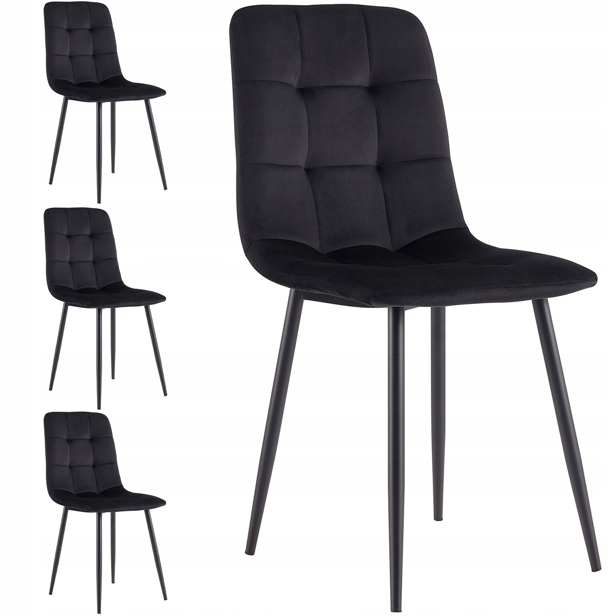 Čalúnená velúrová stolička do obývačky, jedáleň „Kate“, čierna, Komplet x4