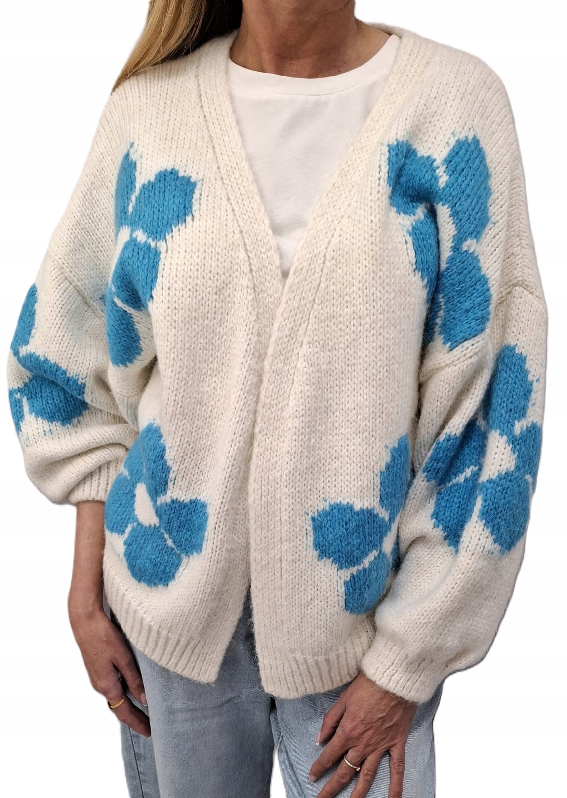 Cocomore Kardiganový svetr Bílý Ecru Modré květy Novinka