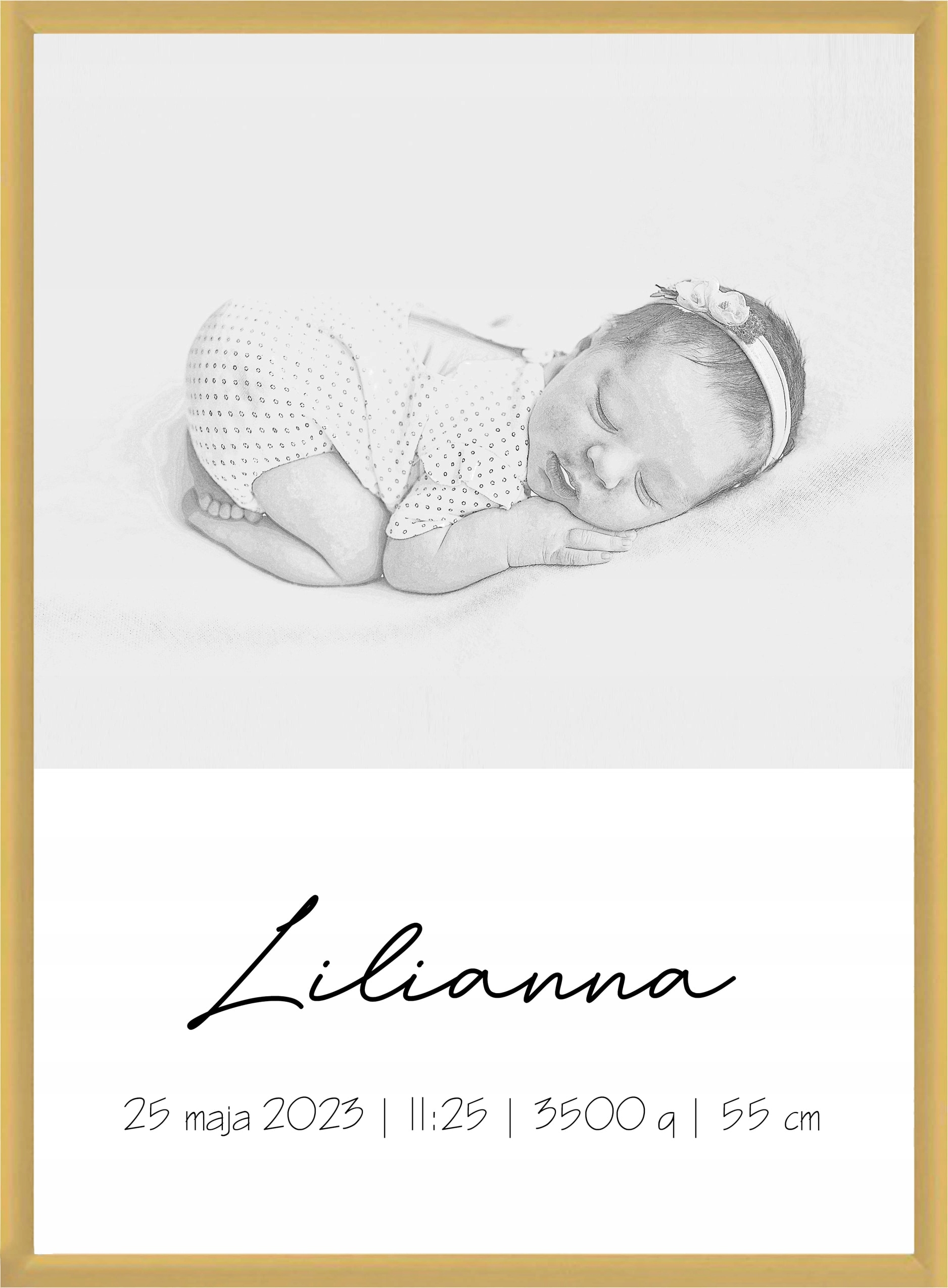 

Metryczka szkic ze zdjęciem dziecka Rama A4 21x30