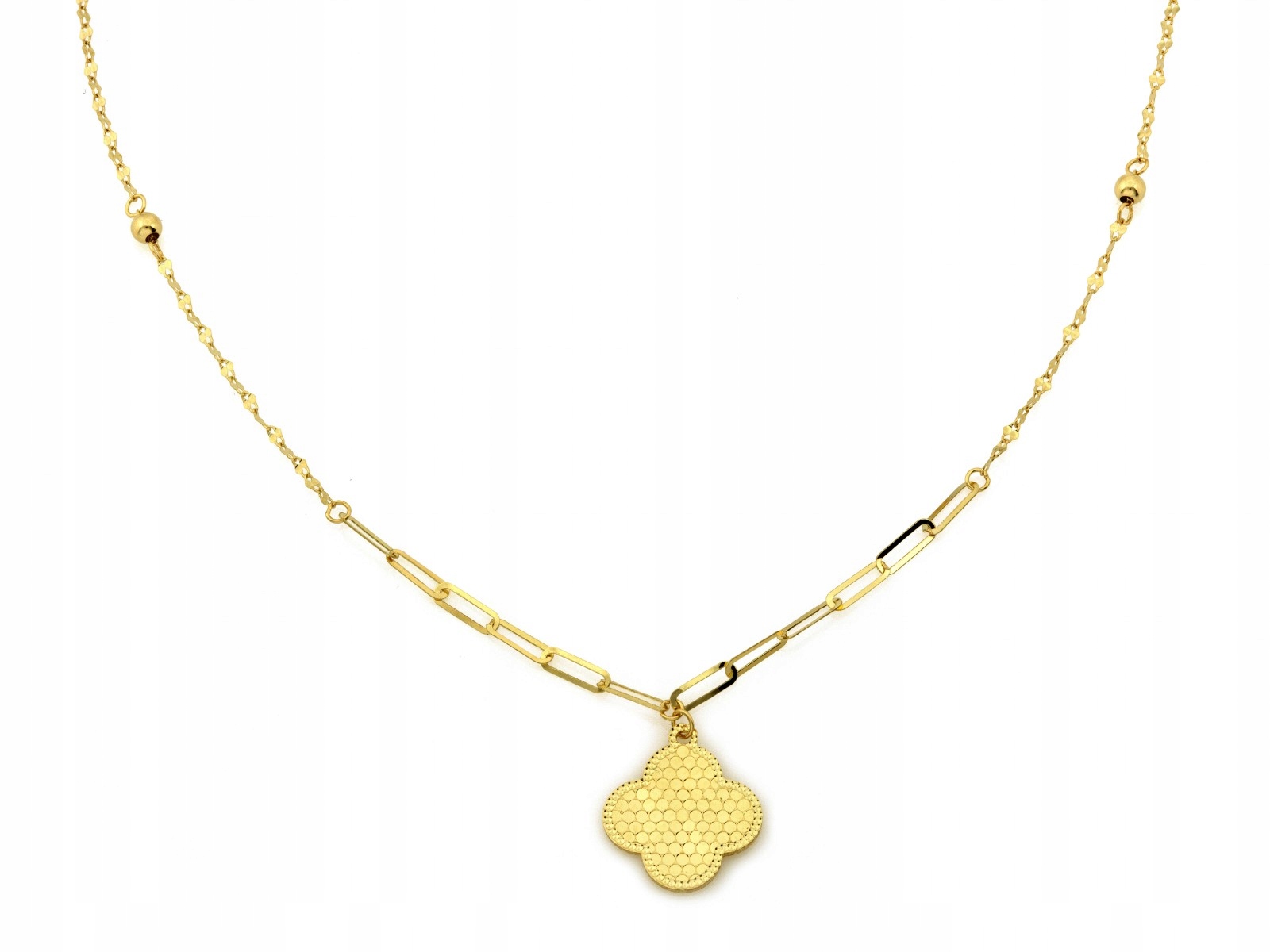 Zlatý náhrdelník 585 s módním závěsným květem 44 cm, velké články, 1.36 g