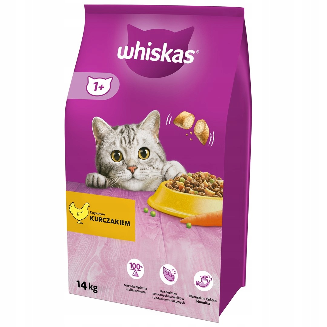 WHISKAS SUCHÉ KRMIVO PRE MAČKY | KURACIE MÄSO | KREHKÉ PAŠTÉTY | 14 kg