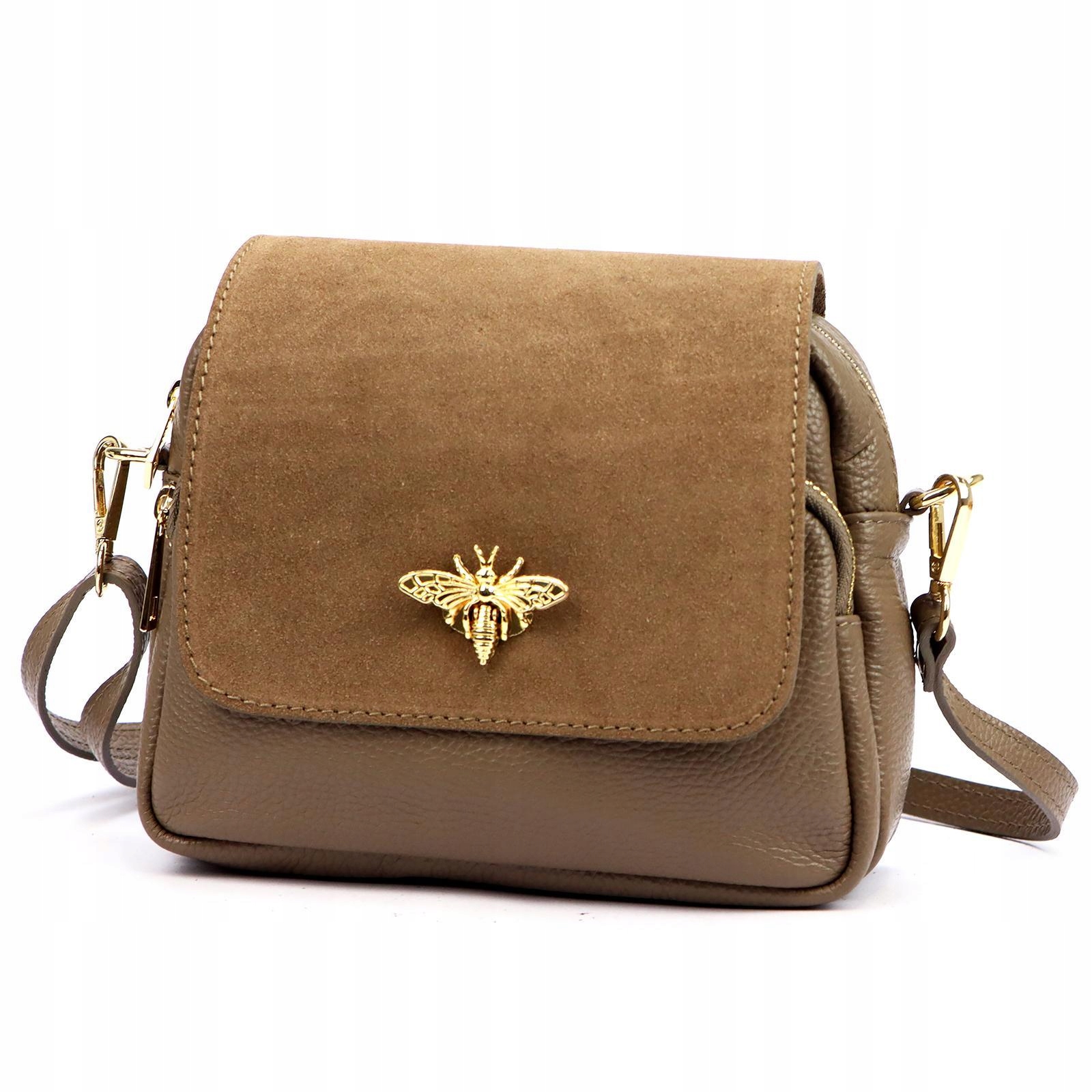 Torebka skórzana zamszowa pszczółka Luka Bzzz taupe