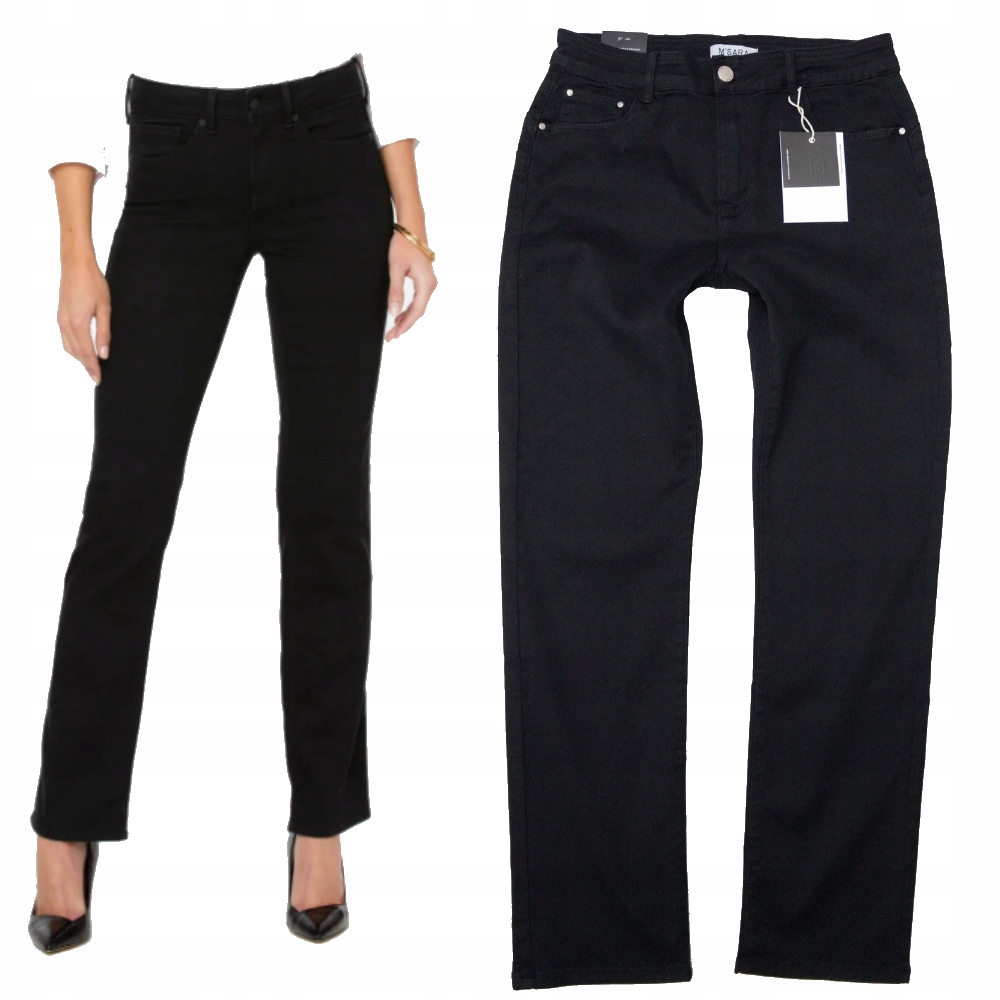 M.sara Spodnie Jeansowe Wyszczuplające Elastyczne Prosta Nogawka Długie 36