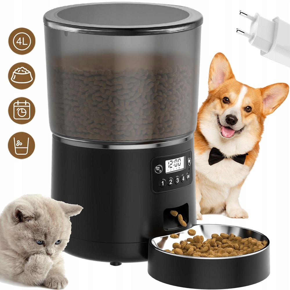 Levně Inteligentní Velký Podavač Krmiva Pro Kočky, Automatické Krmítko 4 L, Časovač