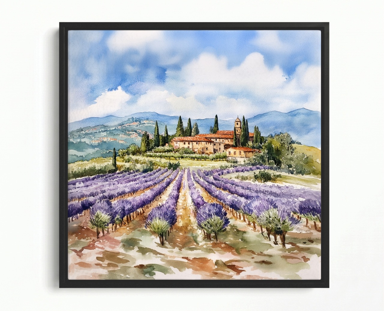 Obraz Rám Americký Box Provence Pole Levandule Akvarel 80x80
