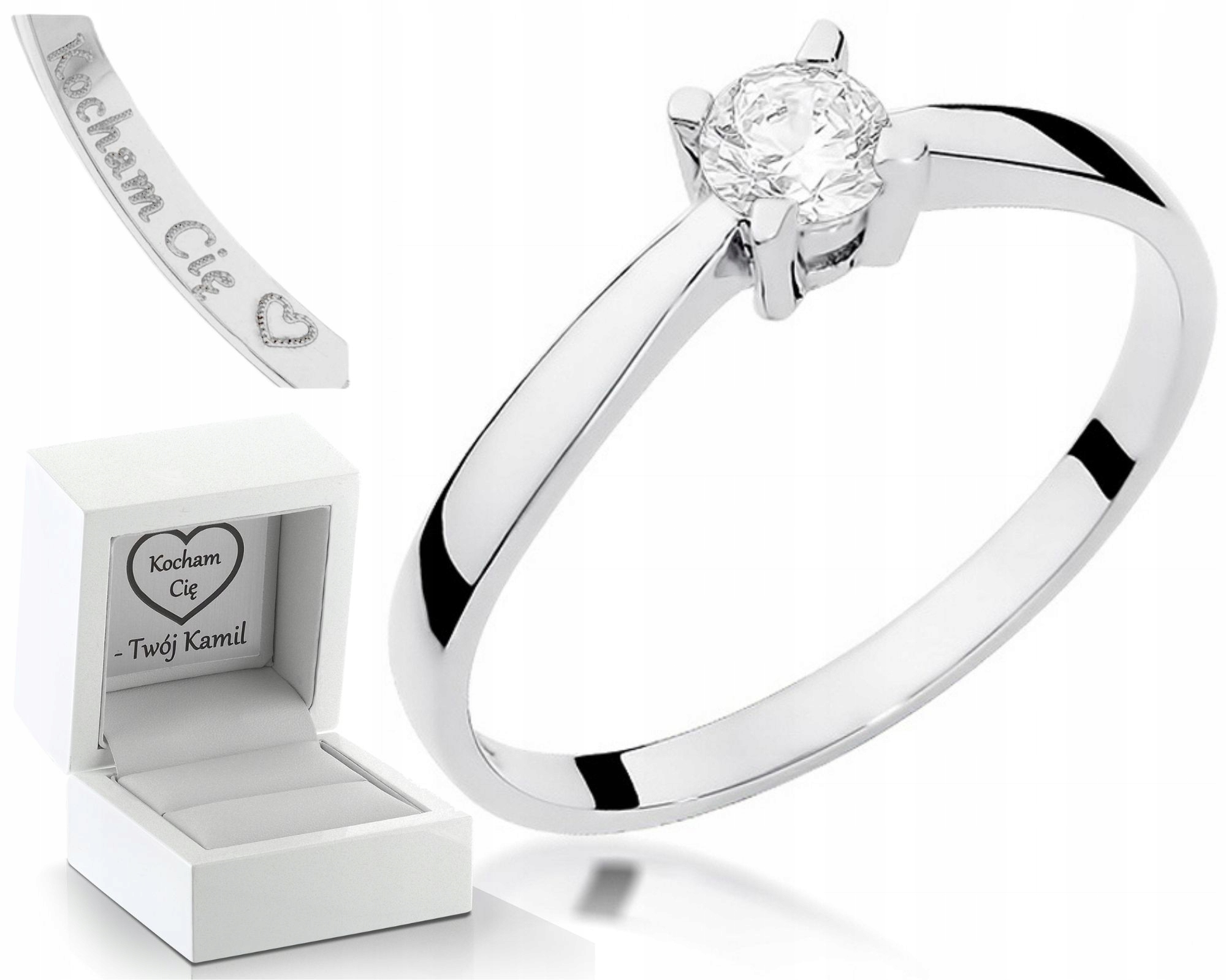 Prstýnek Diamant 0,20 Ct Obchod Gravírování Bonus Zásnuby Pro Ženu