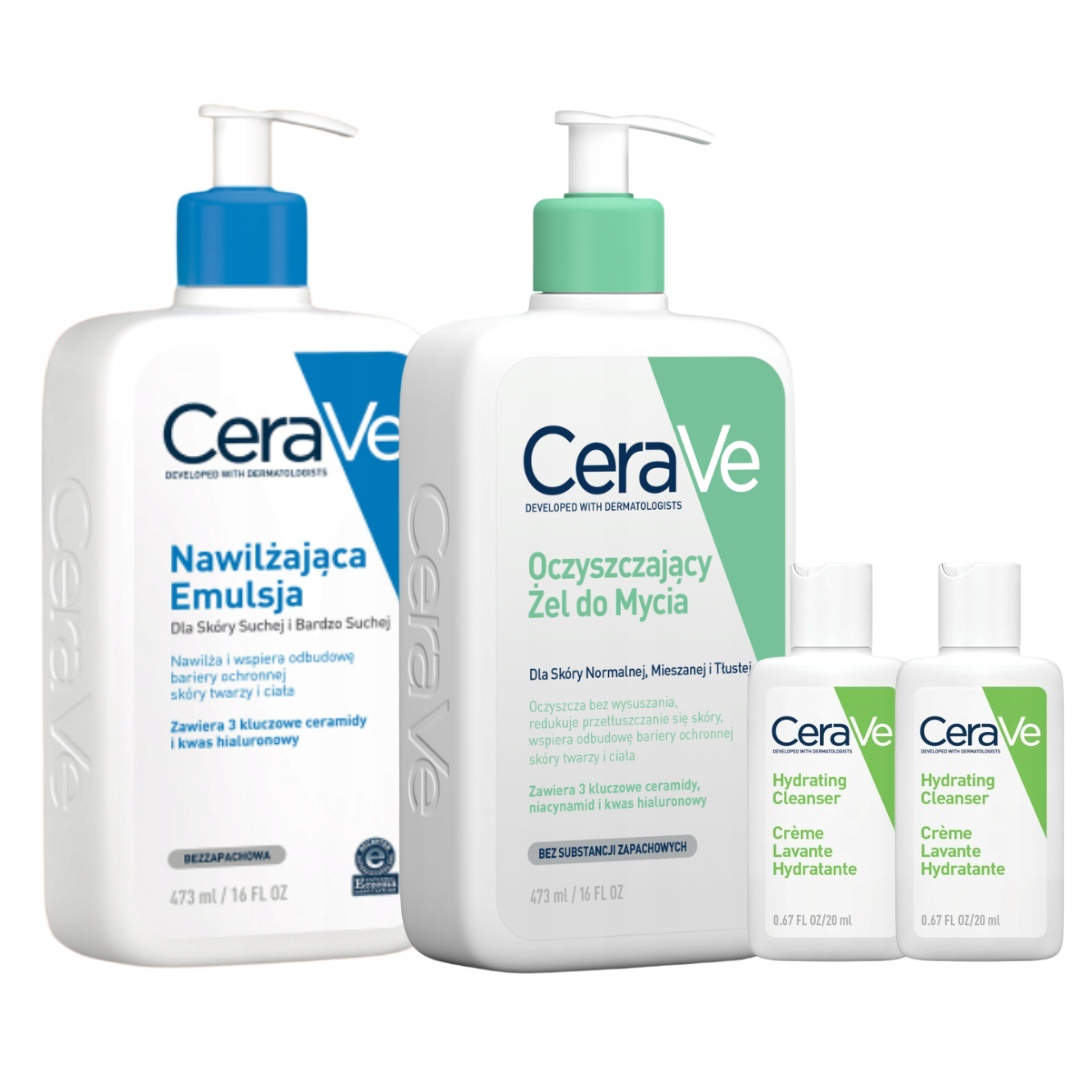 CeraVe Zestaw Oczyszczający Żel do Mycia 473ml, Emulsja Nawilżająca 473ml