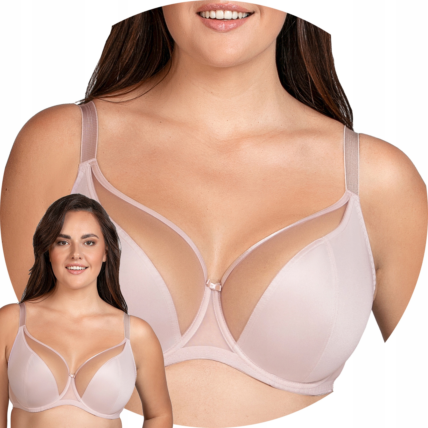 Vivisence 1079 beżowy gładkie miseczki tiul Biustonosz miękki 80I Soft