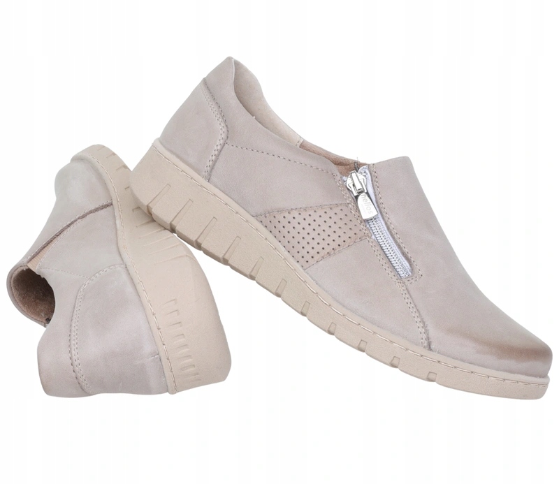 Zdrowotne półbuty damskie ze skóry naturalnej beżowe od Helios