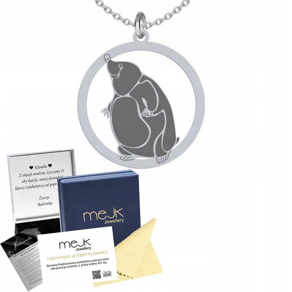 Stříbrný náhrdelník s Krtkem 925 Řetízek Šperky Dárek Gravírování Bonus