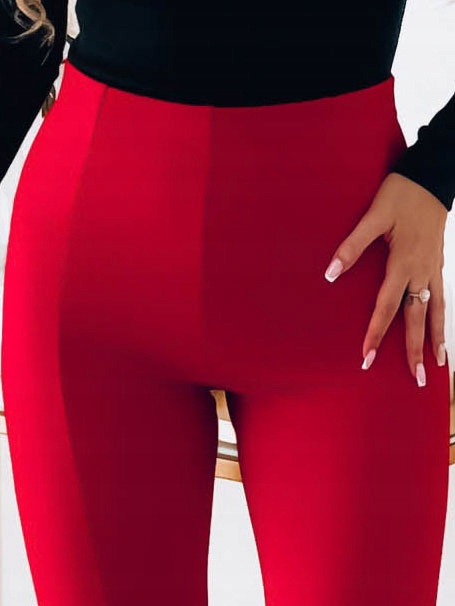 Spodnie damskie DZWONY poszerzane nogawki z rozcięciem MODNE wstawki L/XL Kolor czerwony