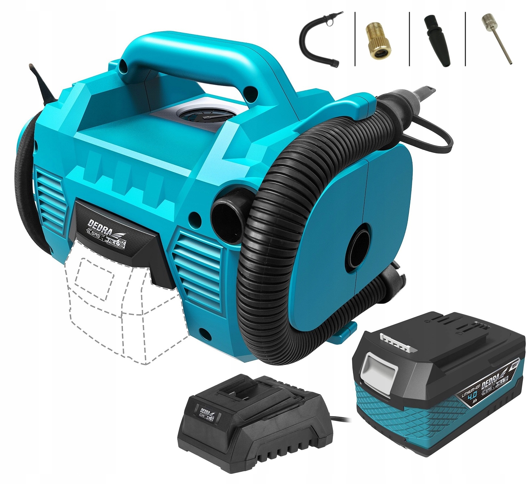 KOMPRESOR POWIETRZA aku DEDRA POMPKA 18V LED +4Ah