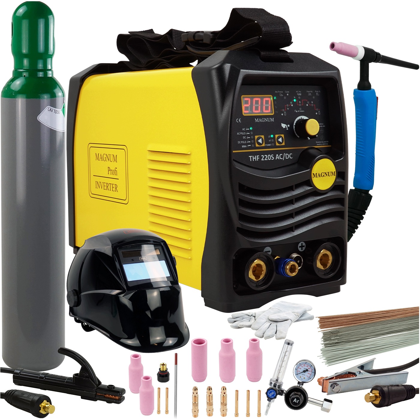 Spawarka Tig 200A Magnum Thf 220S Ac DC Puls Mma zestaw Do Aluminium 230V