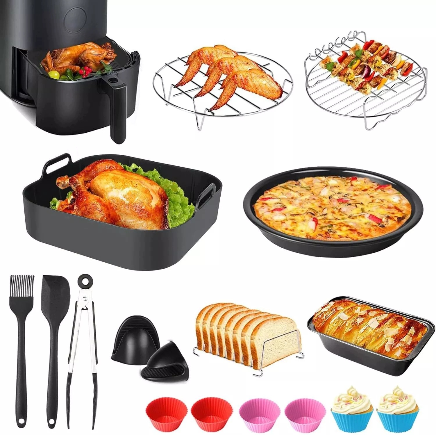 Příslušenství pro Airfryer 16 Elementů Silikon Ocel 304 Rukavice Kleště