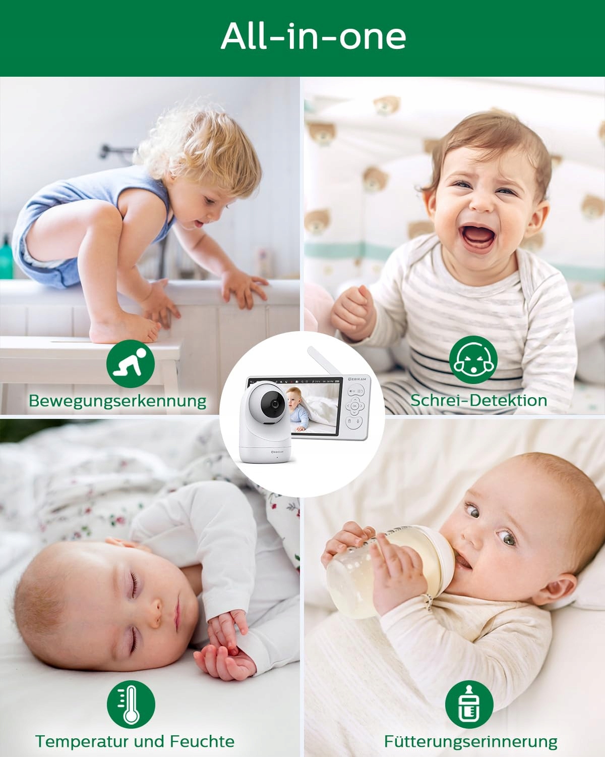 SEBIKAM Baby Monitor Kamera 720P HD Ekran 4000mAh VOX Tryb Nocny Audio — miniatura 8