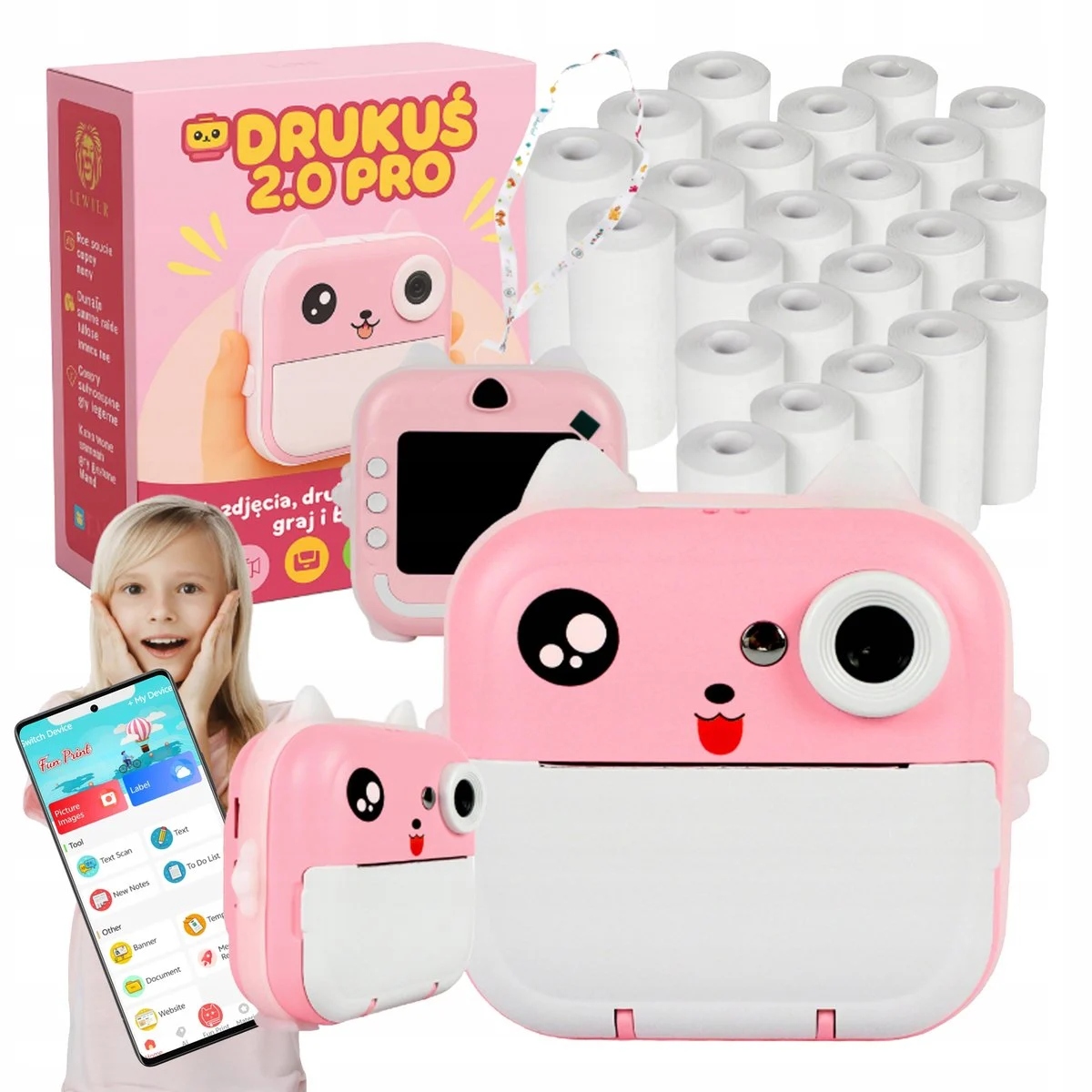 Drukuś Mini Termálna Tlačiareň 2.0 termálny papier 23 Rolky Detský fotoaparát