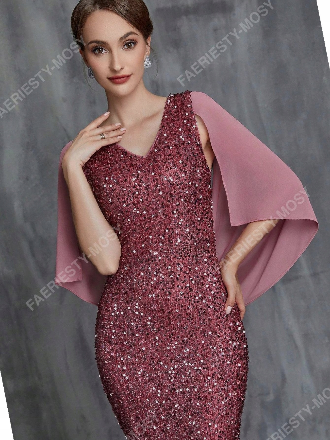 Šaty Růžová Maxi Flitrová Syrena Bodycon Faeriesty L 40