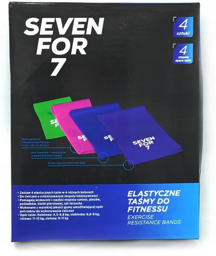 Elastyczne taśmy do ćwiczeń 4 sztuki Seven For 7