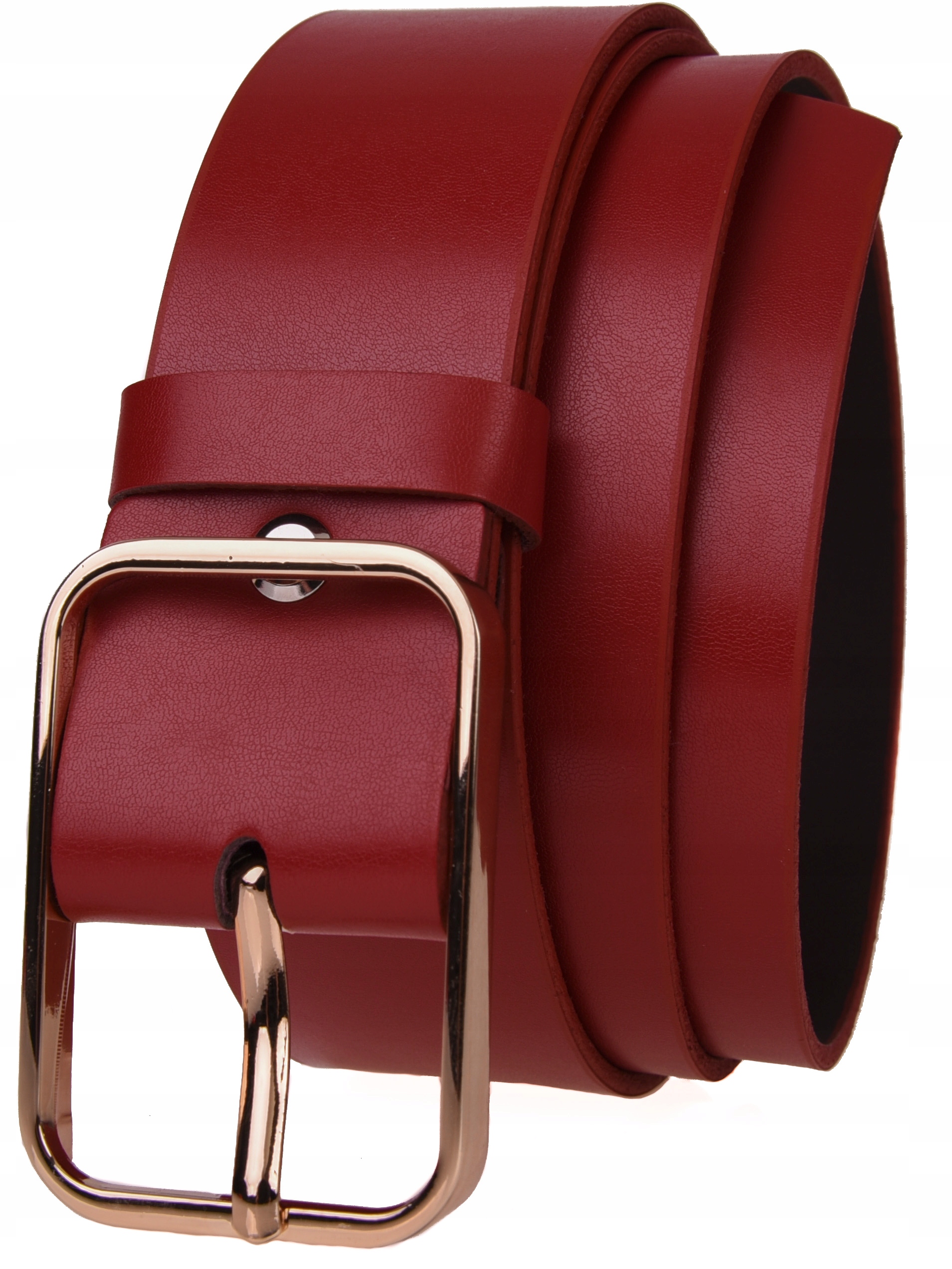 

Skórzany Pasek damski 4cm Bordowy złota klamra