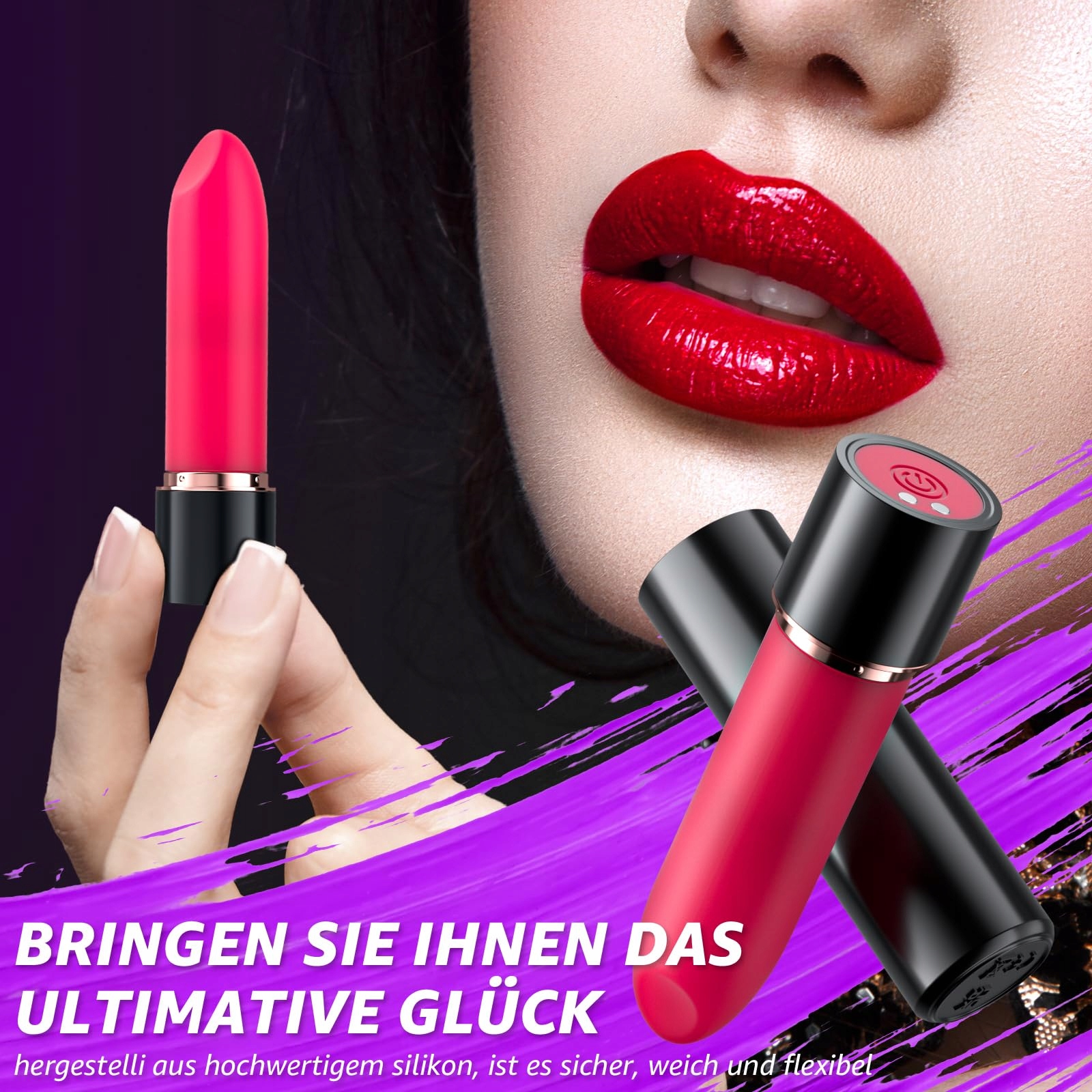 LIPSTICK MINI WIBRATOR DLA KOBIET Z 10 TRYBAMI WIBRACJI SILIKONOWE KOŃCÓWKI — miniatura 5