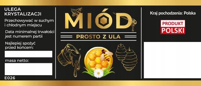 

Etykiety na miód prosto z ula czarne 100 szt