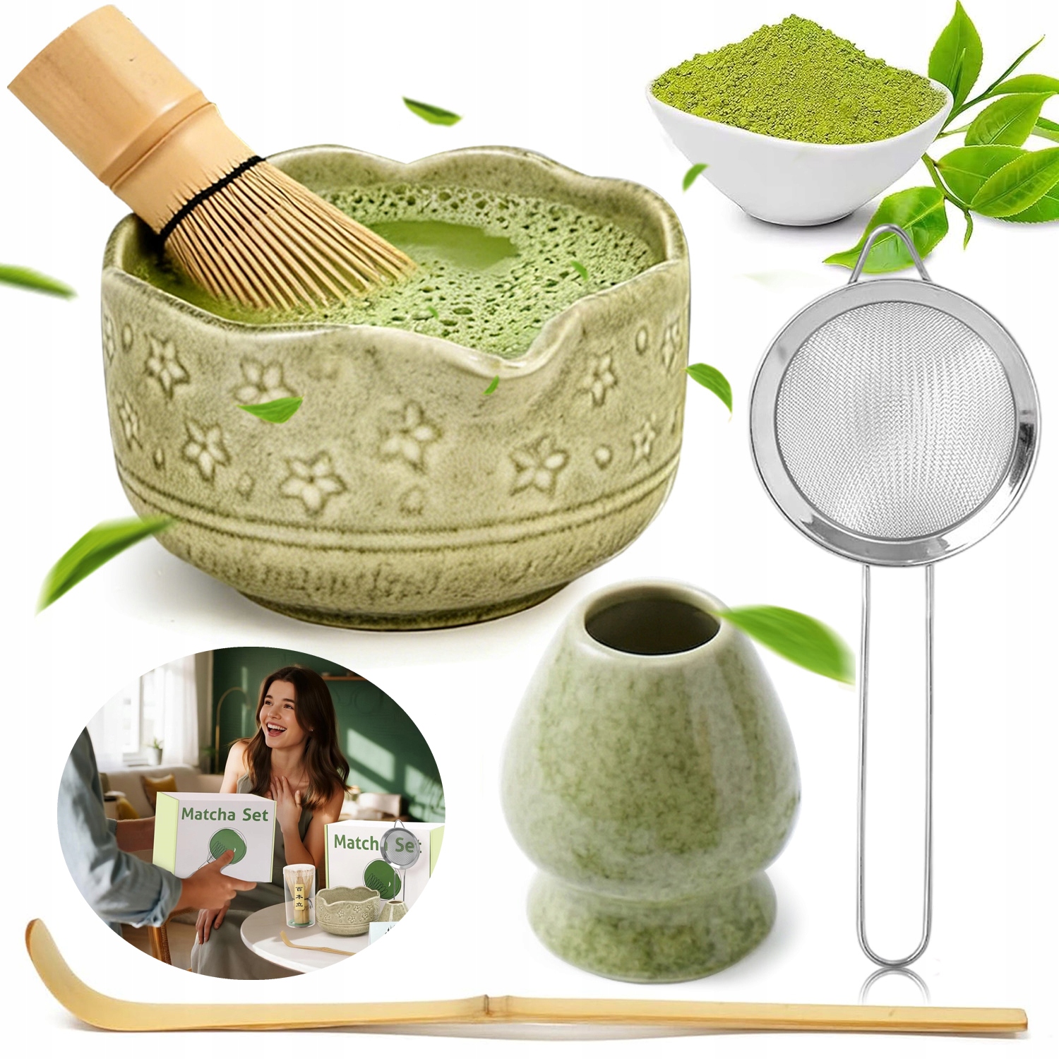 Levně Ceremoniální Sada Pro Matchu Šálek Metla Podstavec Lžička Bezpečná