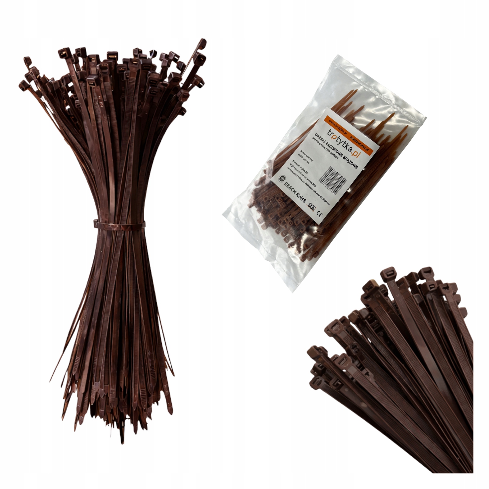Opaski zaciskowe kablowe trytytki trytki Uv 2,5 x 100 mm, brązowy 100 szt.