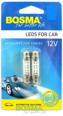 2x Żarówka 12V 6xLED SV8,5 10x42mm Blue Bosma